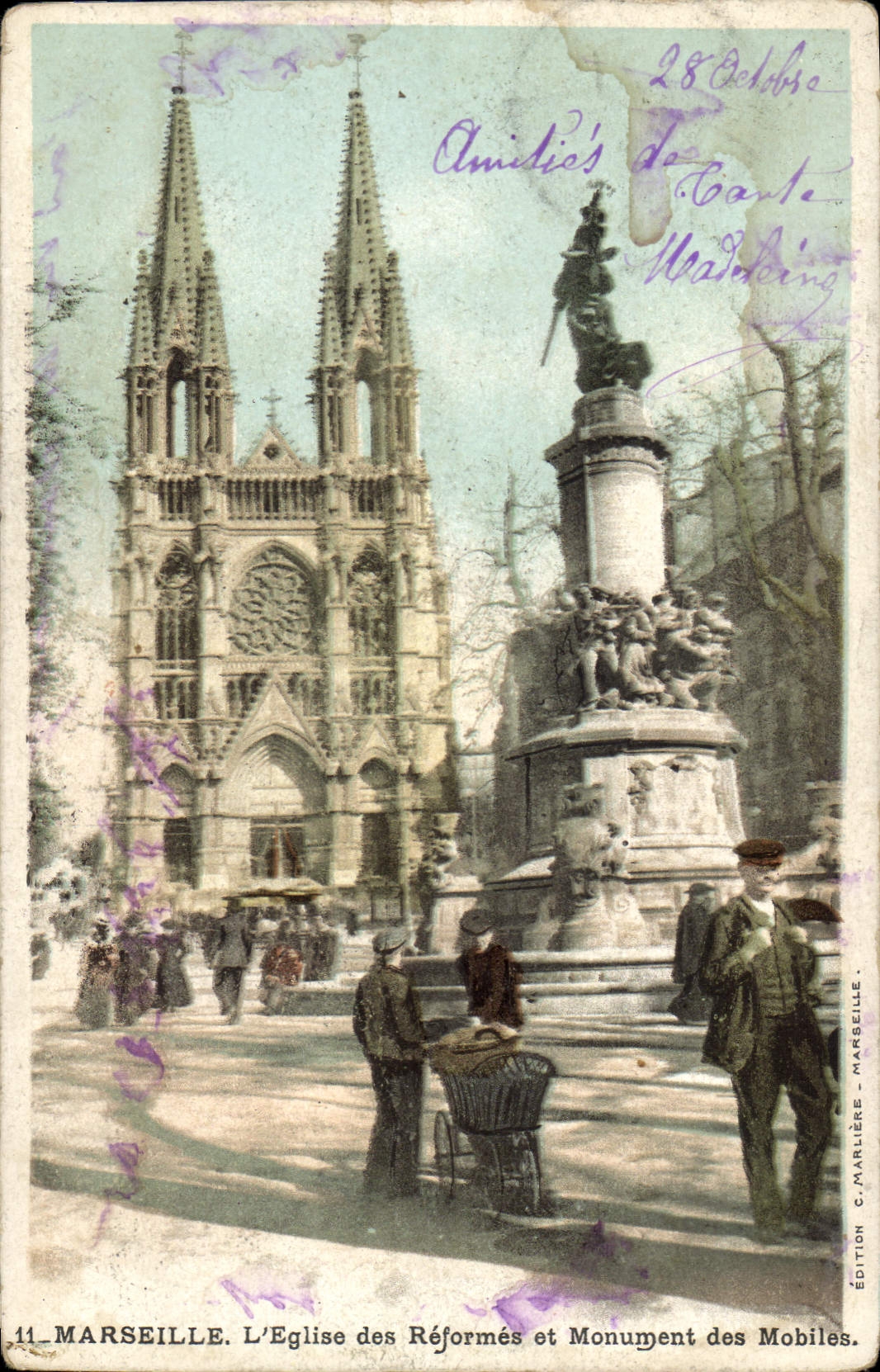 CPA Marseille L'Eglise des Reformes et Monument des Mobiles 