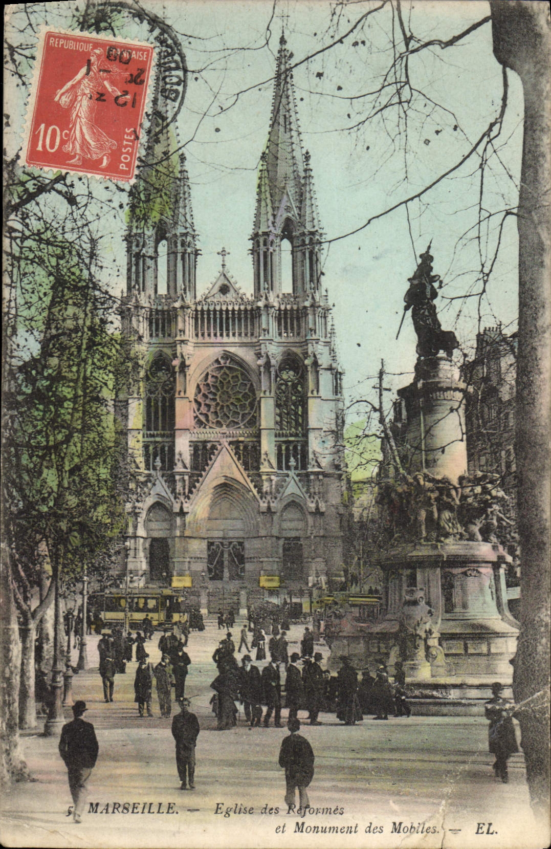 CPA Marseille Eglise des Reformes et Monument des Mobiles 