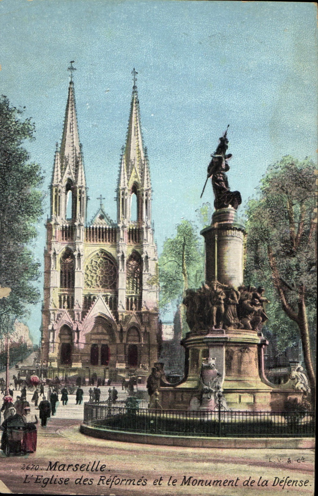 CPA Marseille L'Eglise des Reformes et le Monument de la Defense 