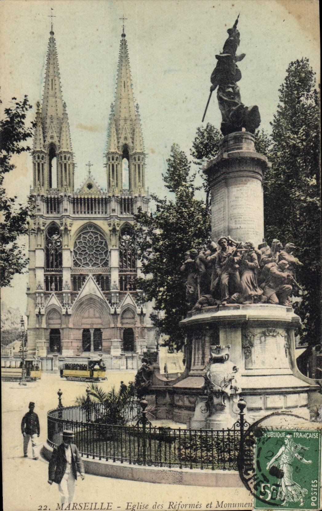 CPA Marseille Eglise des Reformes et Monument des Mobiles 