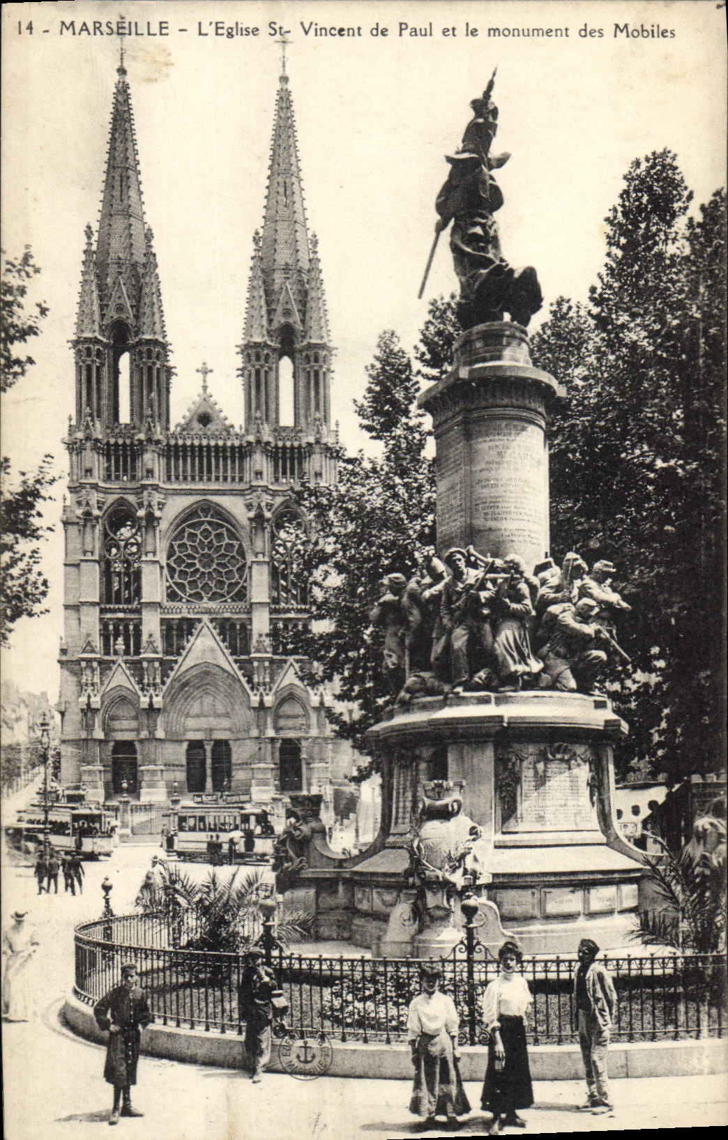CPA Marseille L'Eglise St Vincent de Paul et le monument des Mobiles 