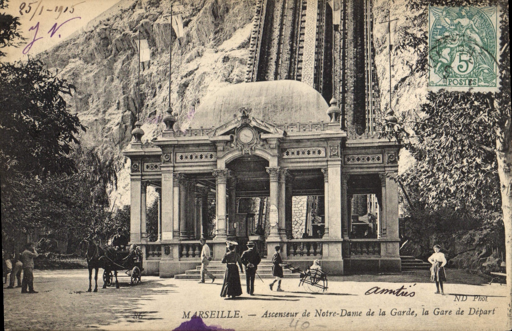 CPA Marseille Ascenseur de Notre Dame de la Garde la Gare du Depart 