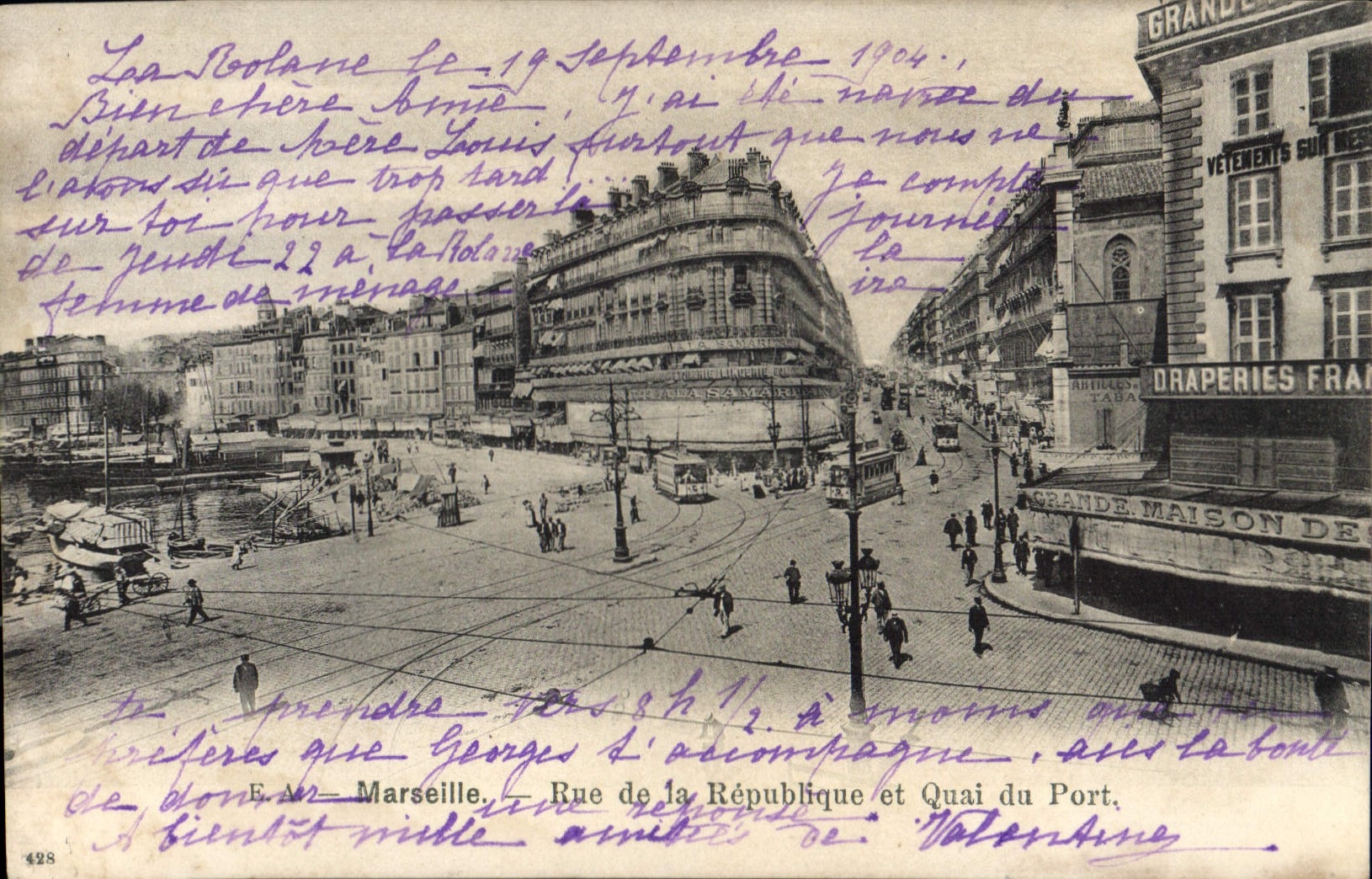 CPA Marseille La Rue de la Republique et Quai du Port 