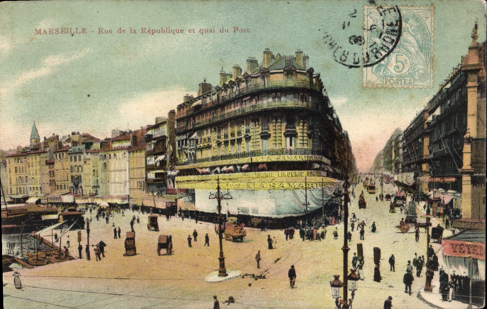 CPA Marseille rue de la Republique et Quai du Port 