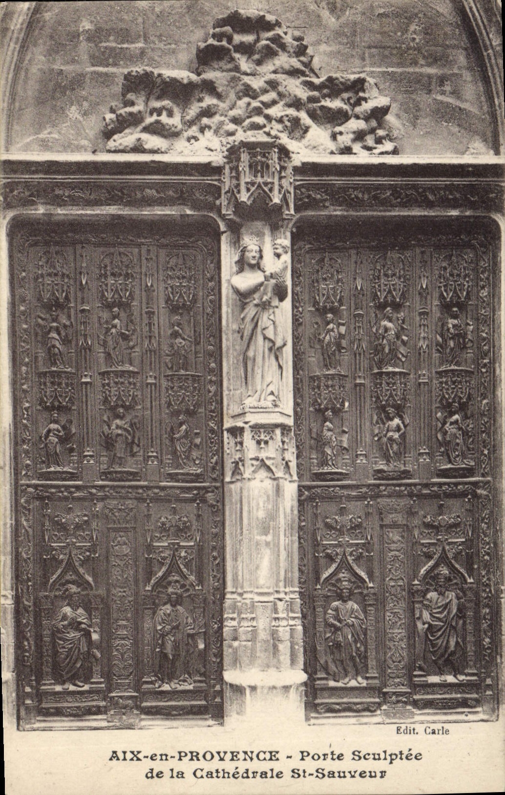 CPA Aix en Provence Porte Sculptee de la Cathedrale St Sauveur 
