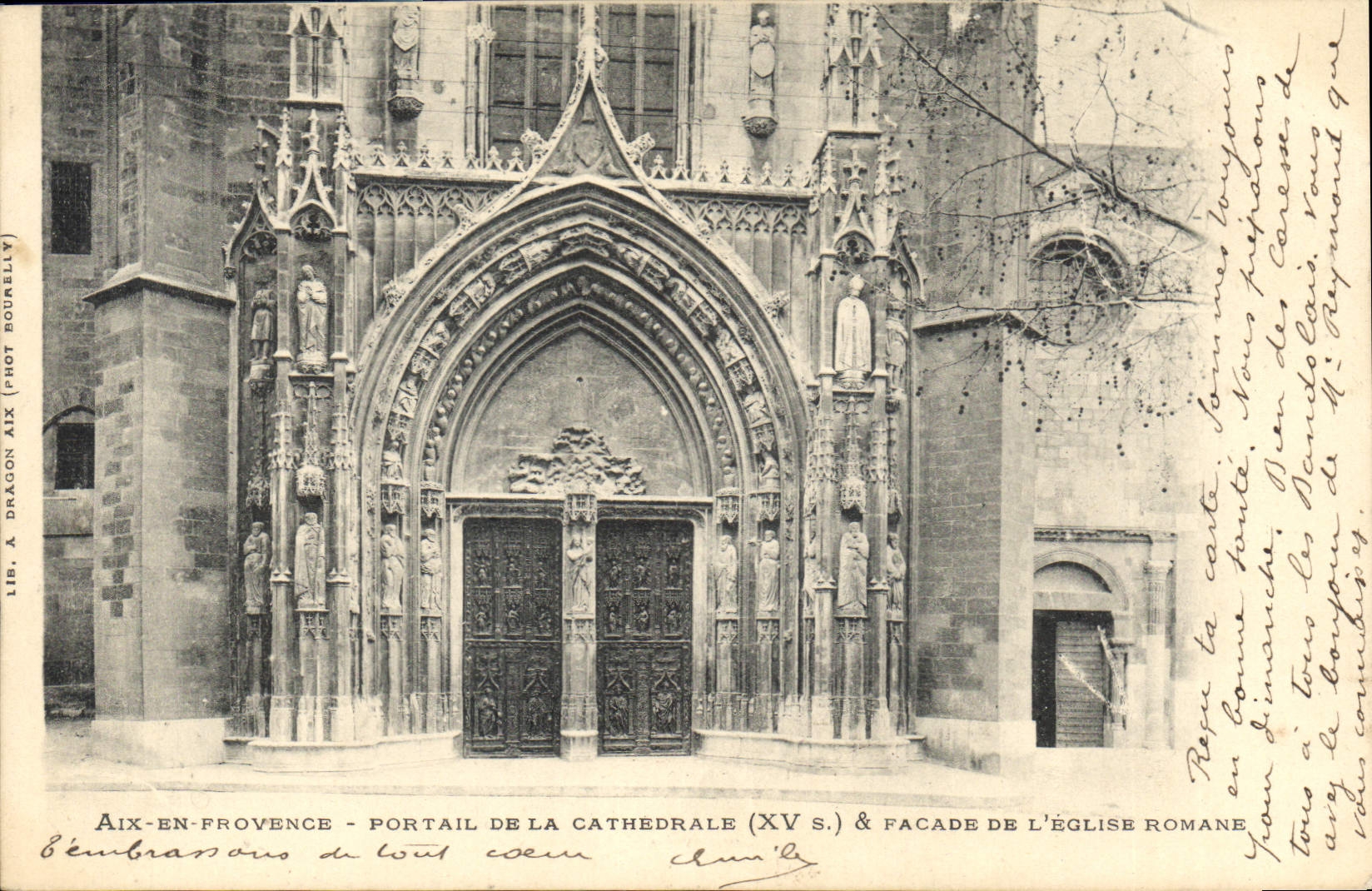 CPA Aix en Provence Portail de la Cathedrale XV S et facade de l'Eglise Romane 