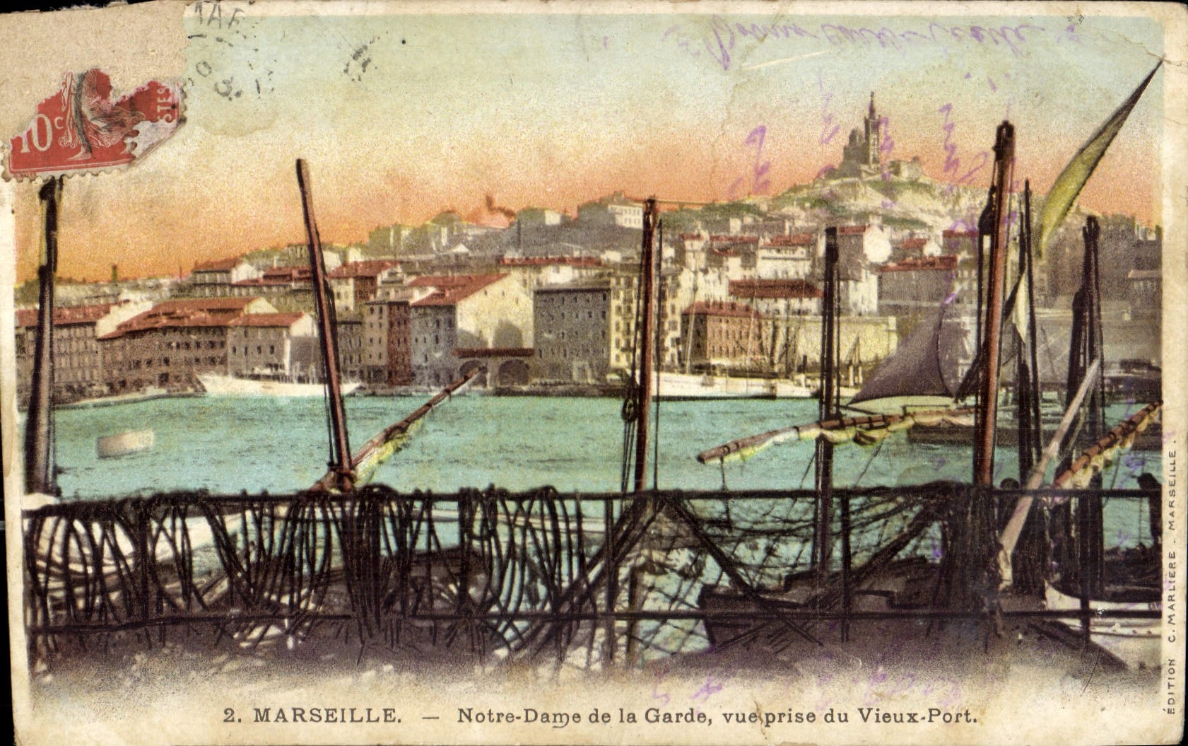 CPA Marseille Notre Dame de la Garde vue prise du Vieux Port 
