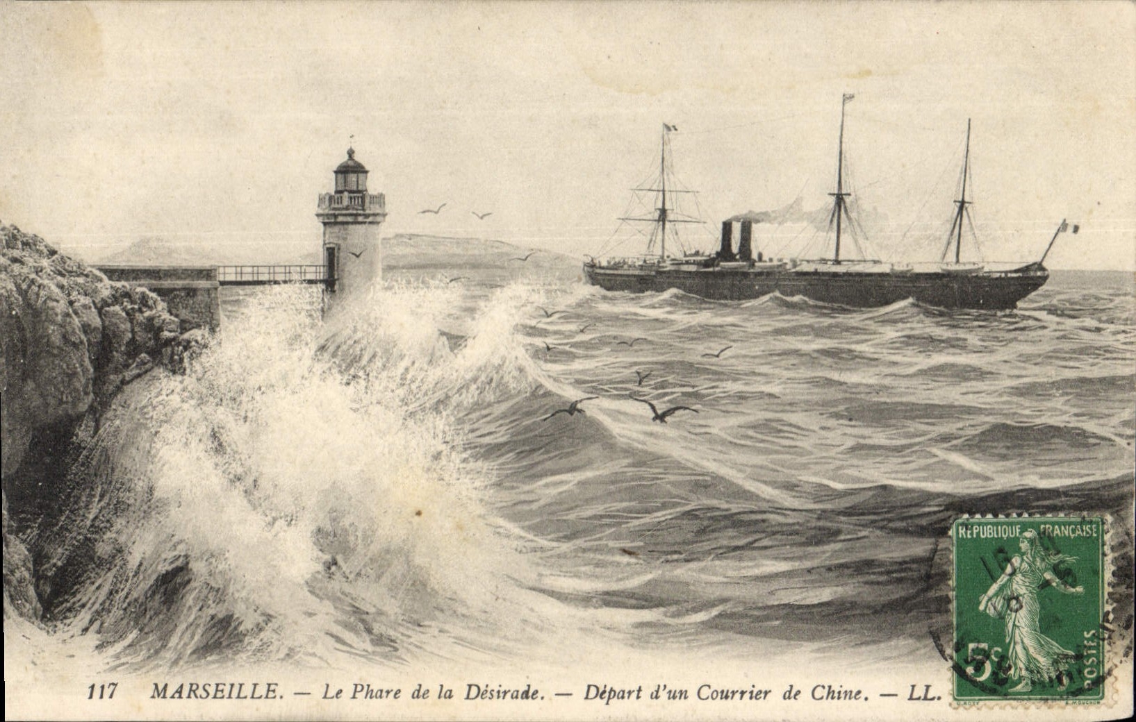 CPA Marseille le Phare de la Desirade depart d'un Courrier de Chine 
