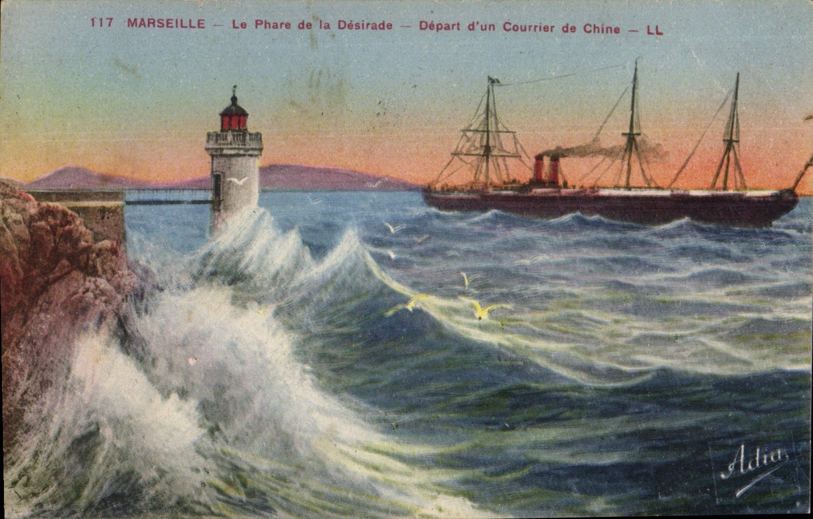 CPA Marseille le Phare de la Desirade depart d'un Courrier de Chine 