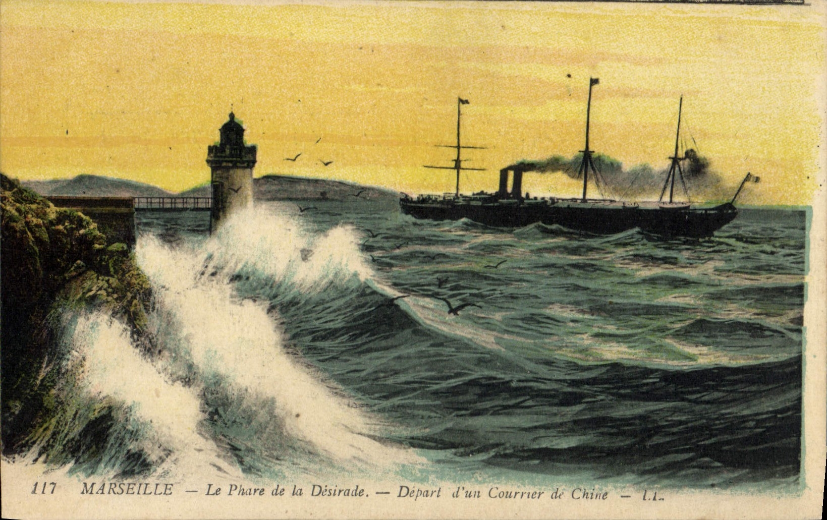 CPA Marseille le Phare de la Desirade depart d'un Courrier de Chine 