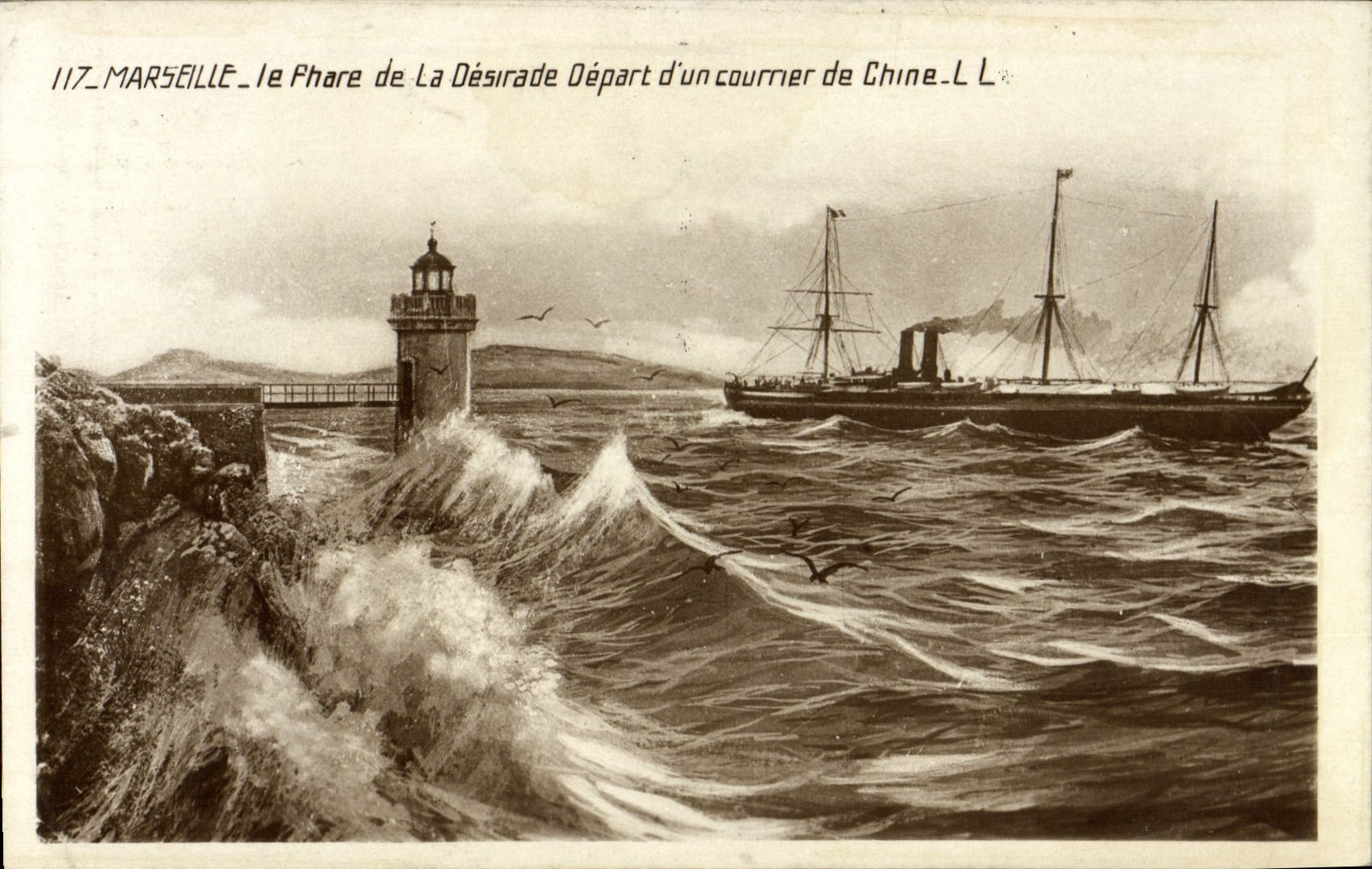 CPA Marseille Le Phare de la Desirade Depart d'un courner de Chine 