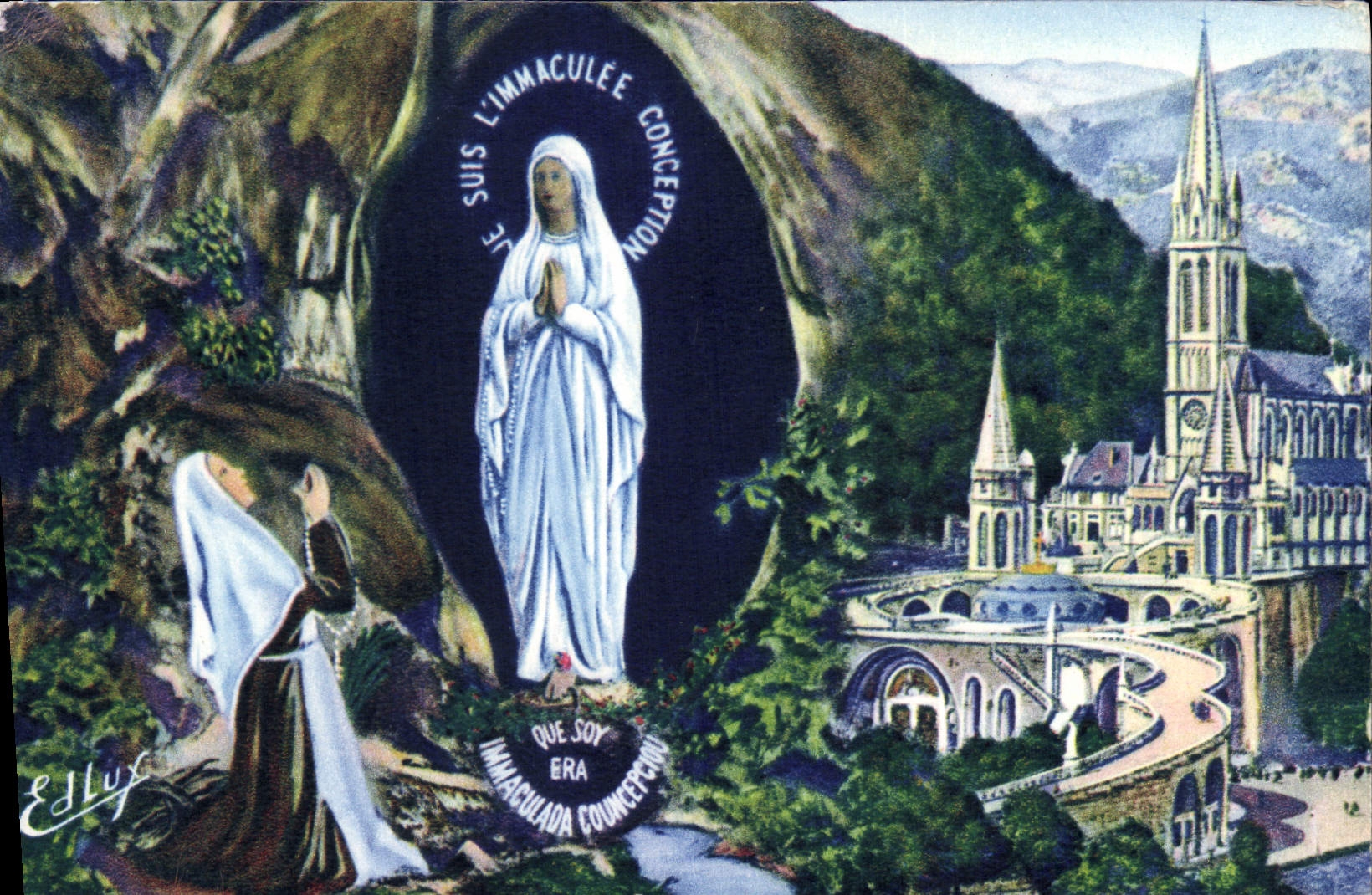 CPA Lourdes La Basilique et l'Apparition 