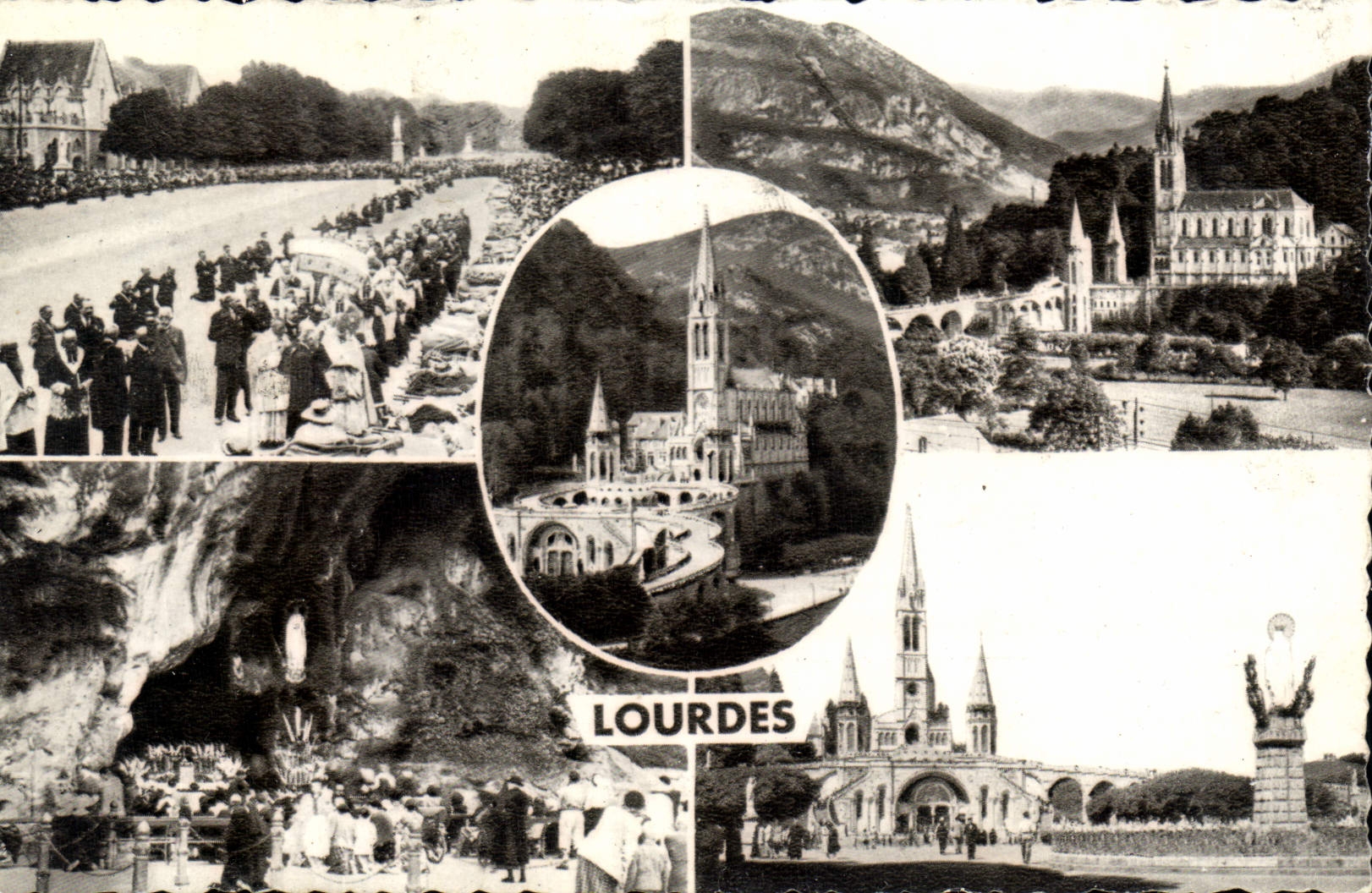 CPA Lourdes Benediction des Malades La Basilique et la Grotte 