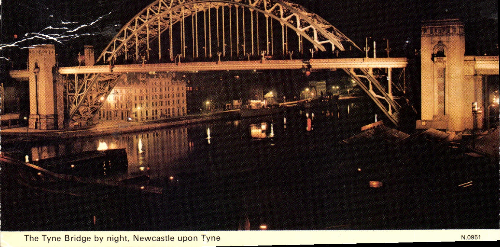 CPA The Tyne Bridge by night Newcastle upon Tyne