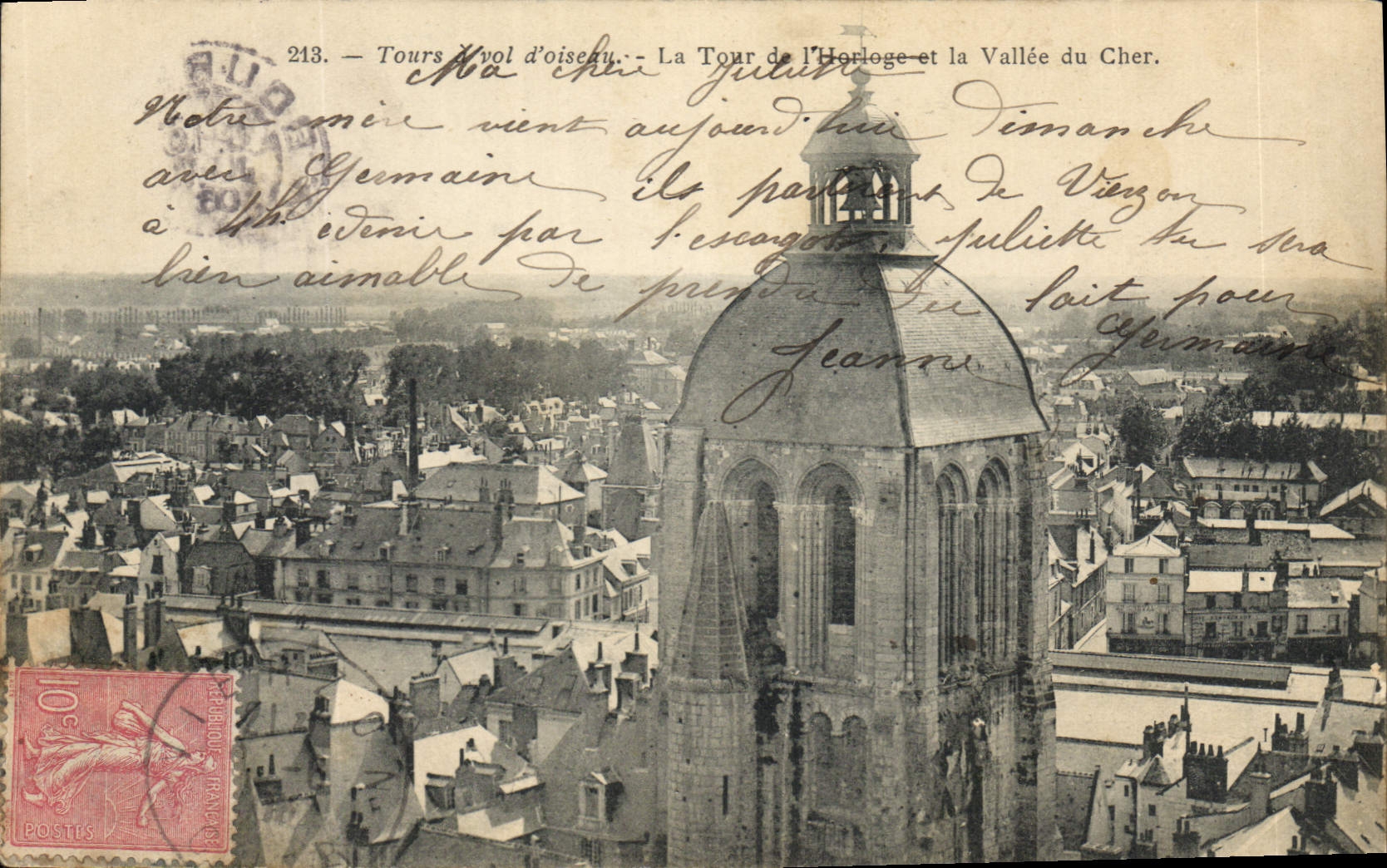 CPA Tours a vol d'oiseau La Tour de l'Horloge et la Valle du Cher