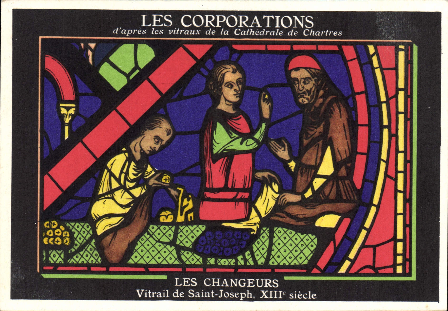 CPA Les Corporations d'apres les vitraux de la Cathedrale de Chartres Les Changeurs Vitrail de Saint