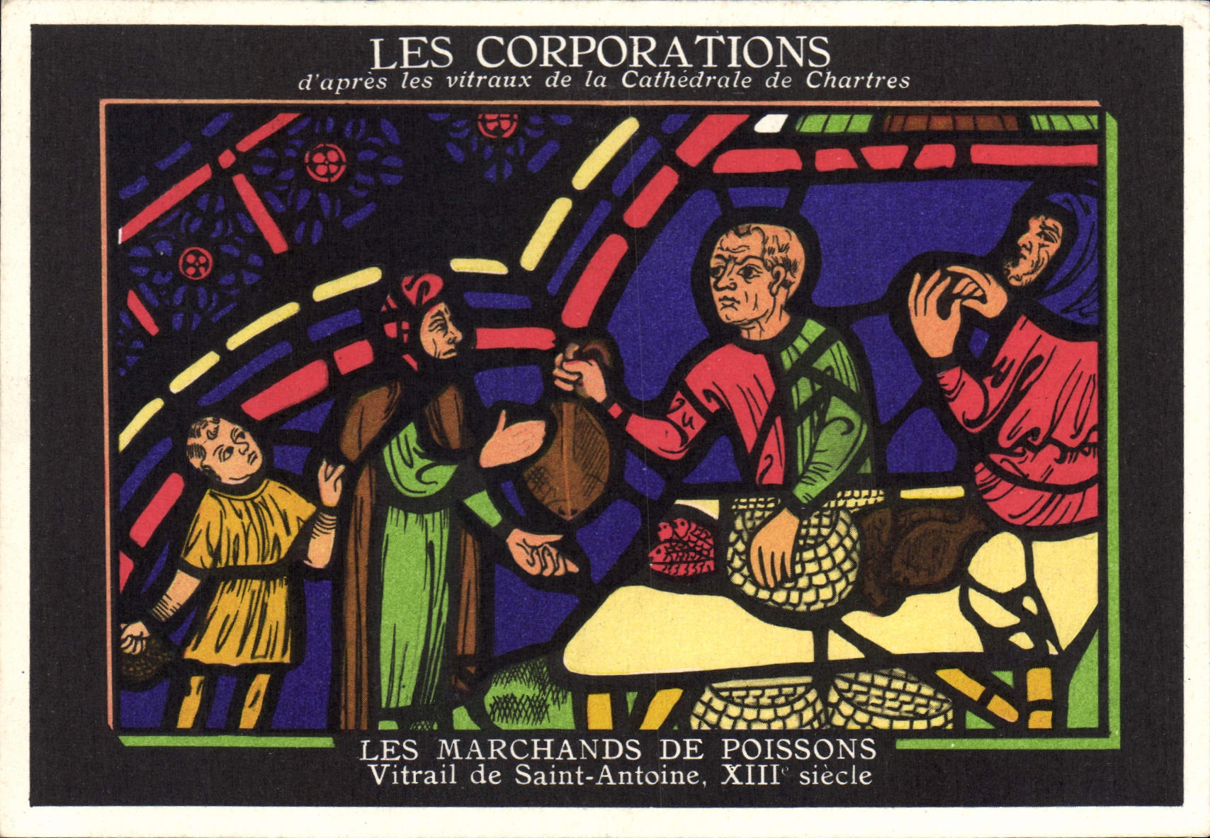 CPA Les Corporations d'apres les vitraux de la Cathedrale de Chartres Les Marchands de Poissons Vitr