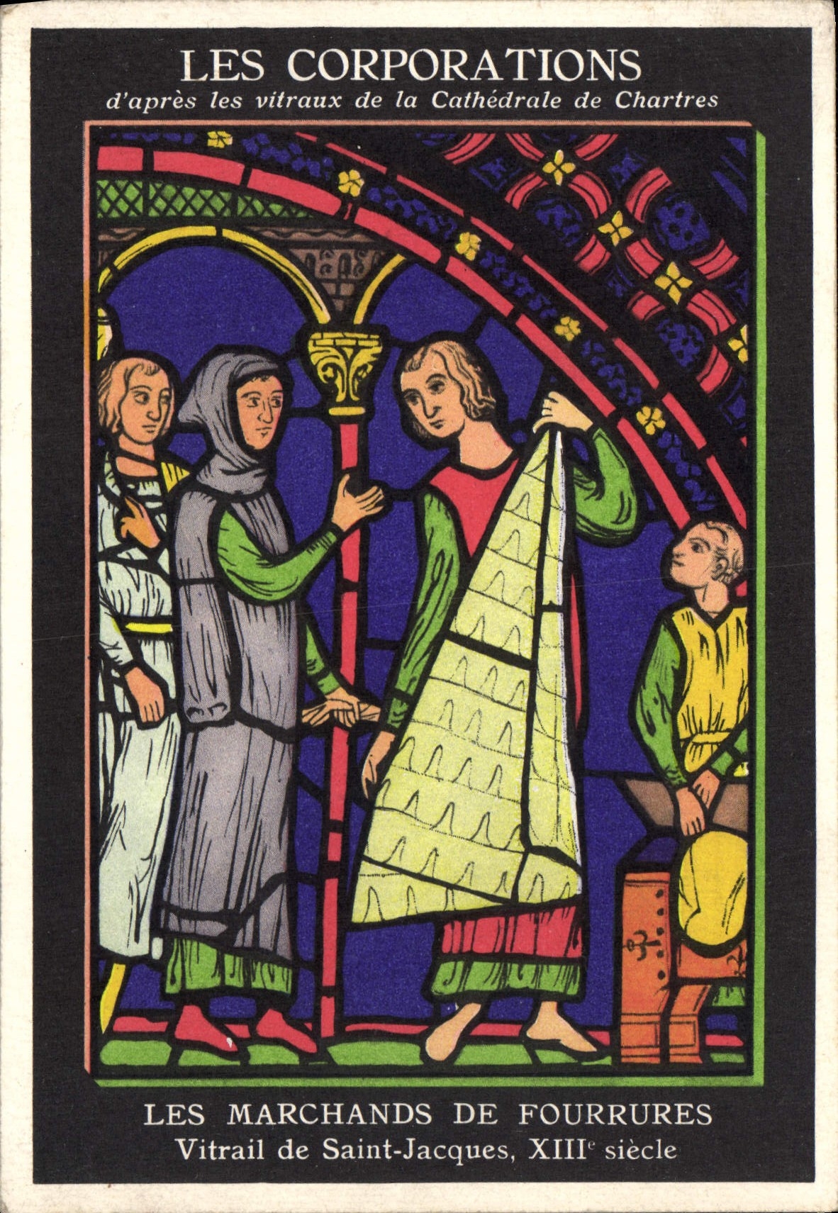 CPA Les Corporations d'apres les vitraux de la Cathedrale de Chartres Les Marchands de Fourrures Vit