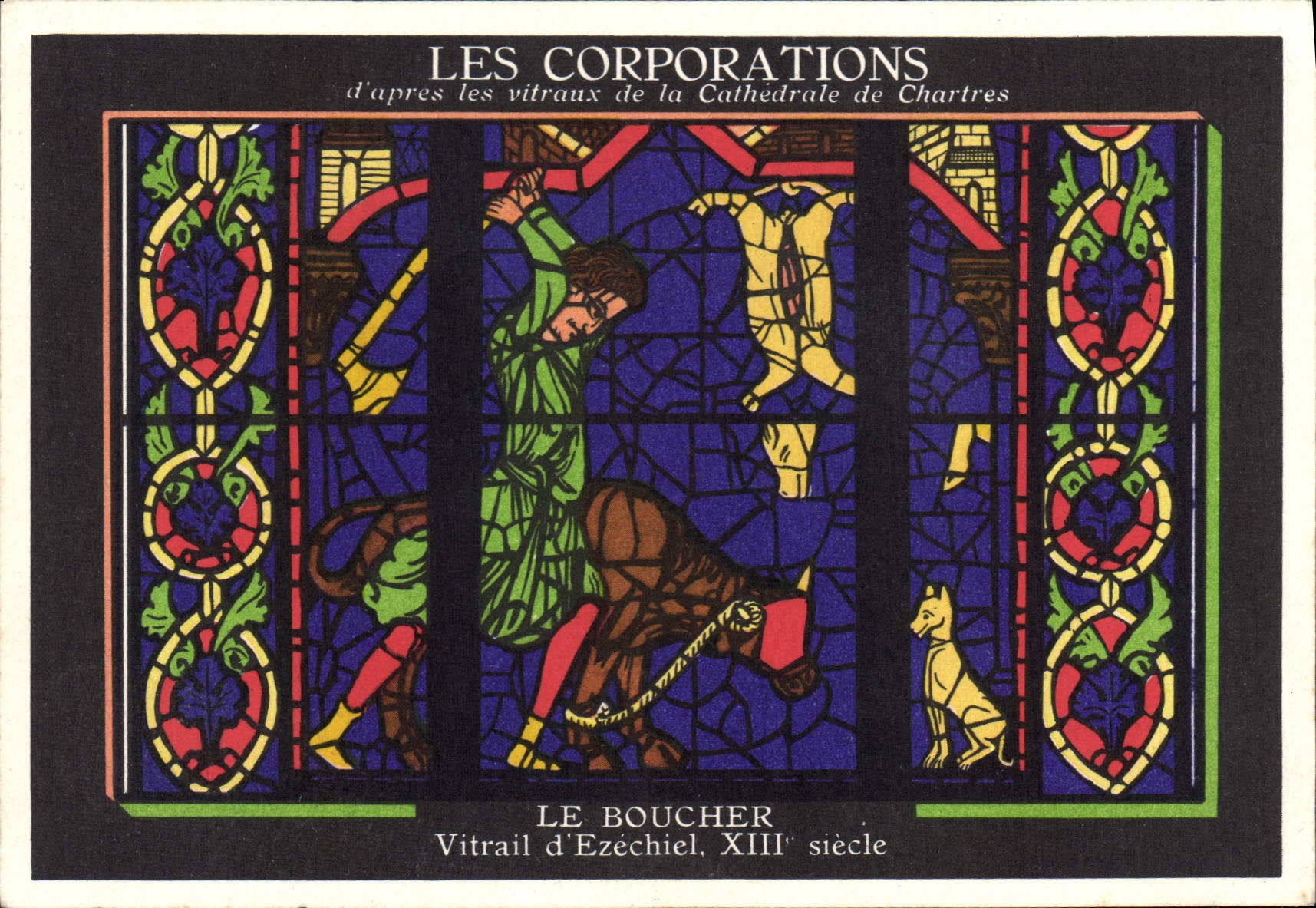 CPA Les Corporations d'apres les vitraux de la Cathedrale de Chartres Le Boucher Vitrail d'Ezechiel 