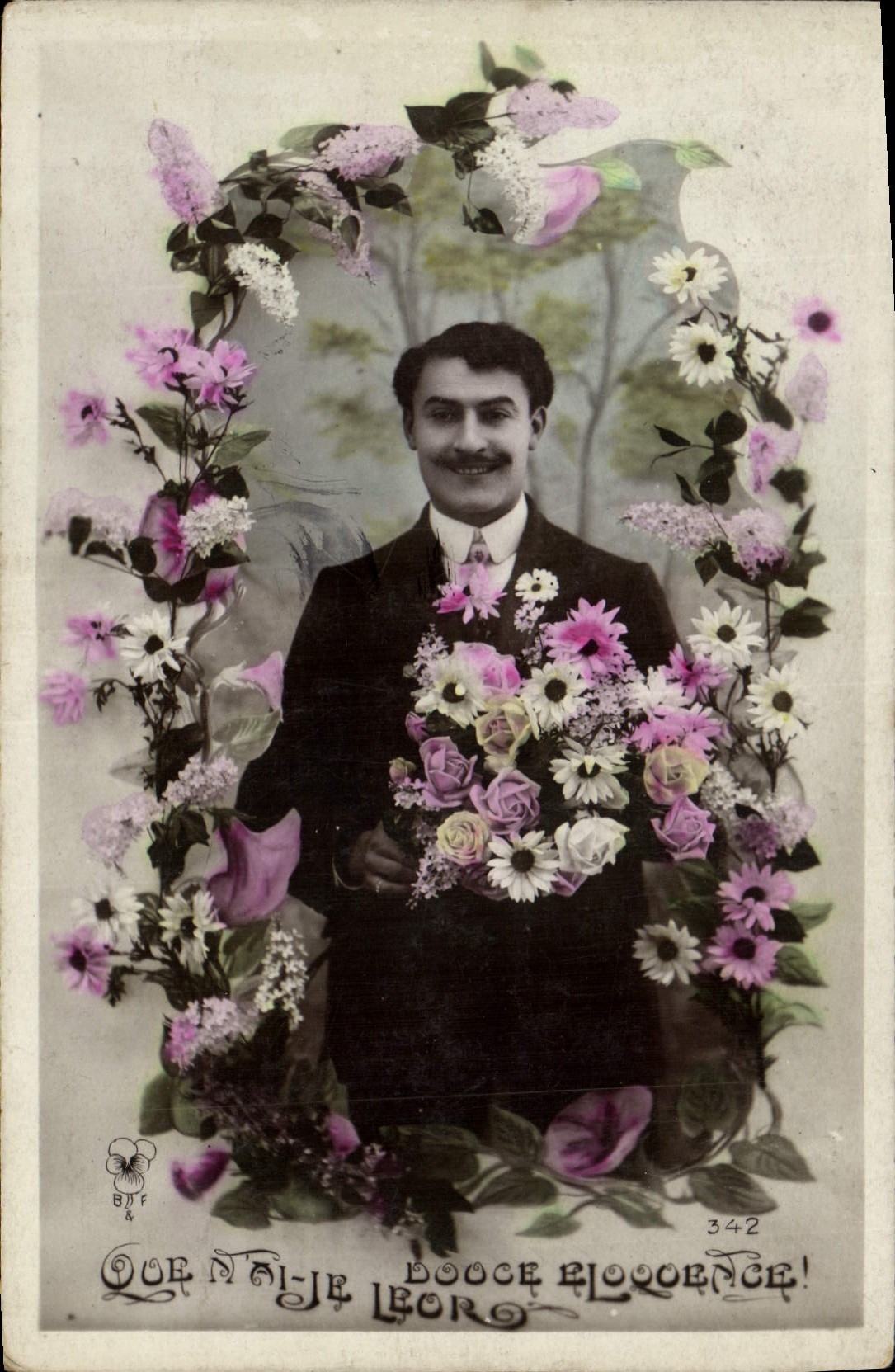 CPA Fantaisie Homme Fleurs