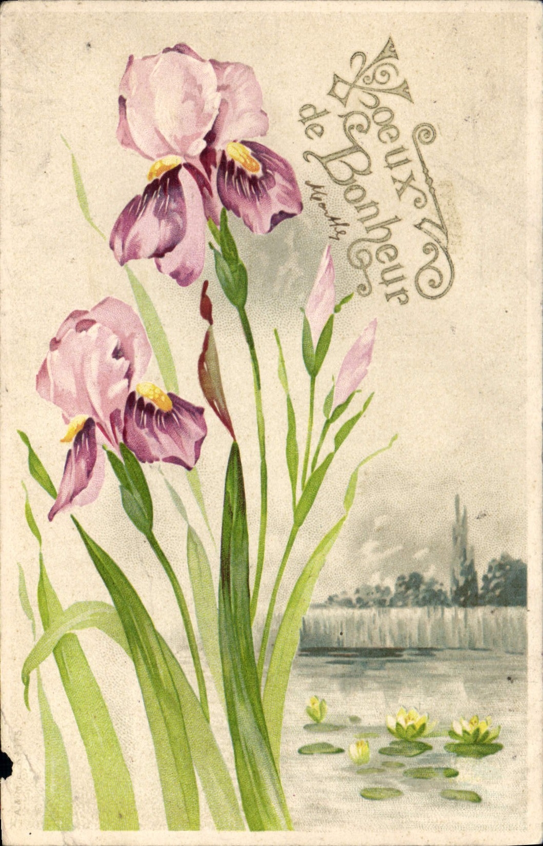 CPA Voeux de Bonheur Fleurs