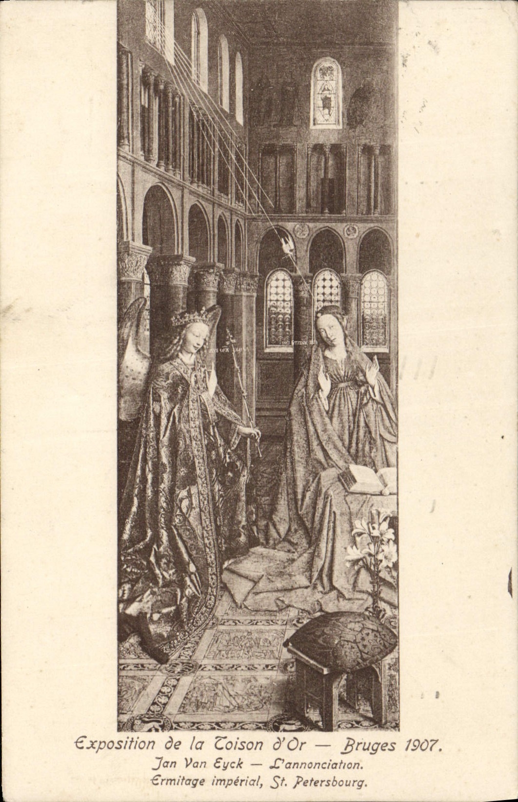 CPA Exposition de la Toison d'Or Jan Van Eyck L'annonciation Bruges 1907