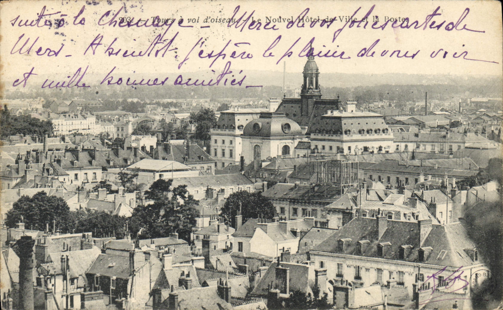 CPA Tours a vol d'oiseau le Nouvel Hotel de Ville 