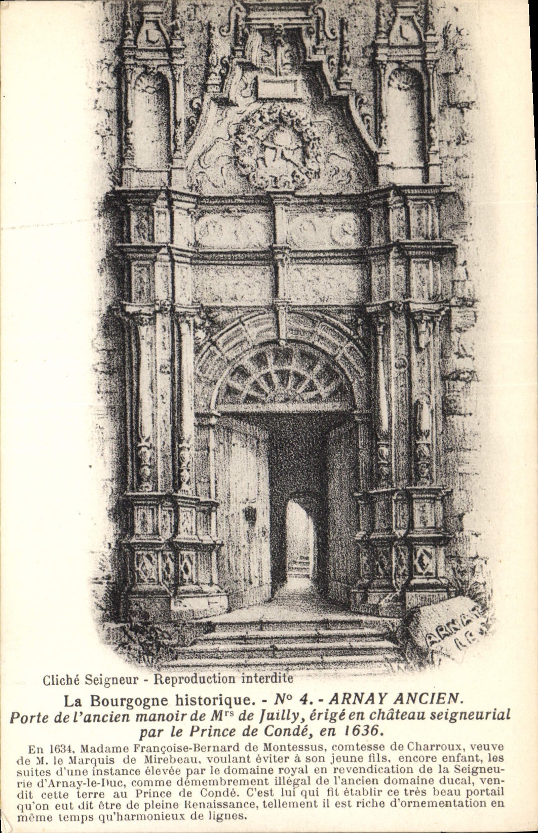 CPA La Bourgogne Historique Arnay Ancien Porte de l'Ancien manoir de Mrs de Juilly 