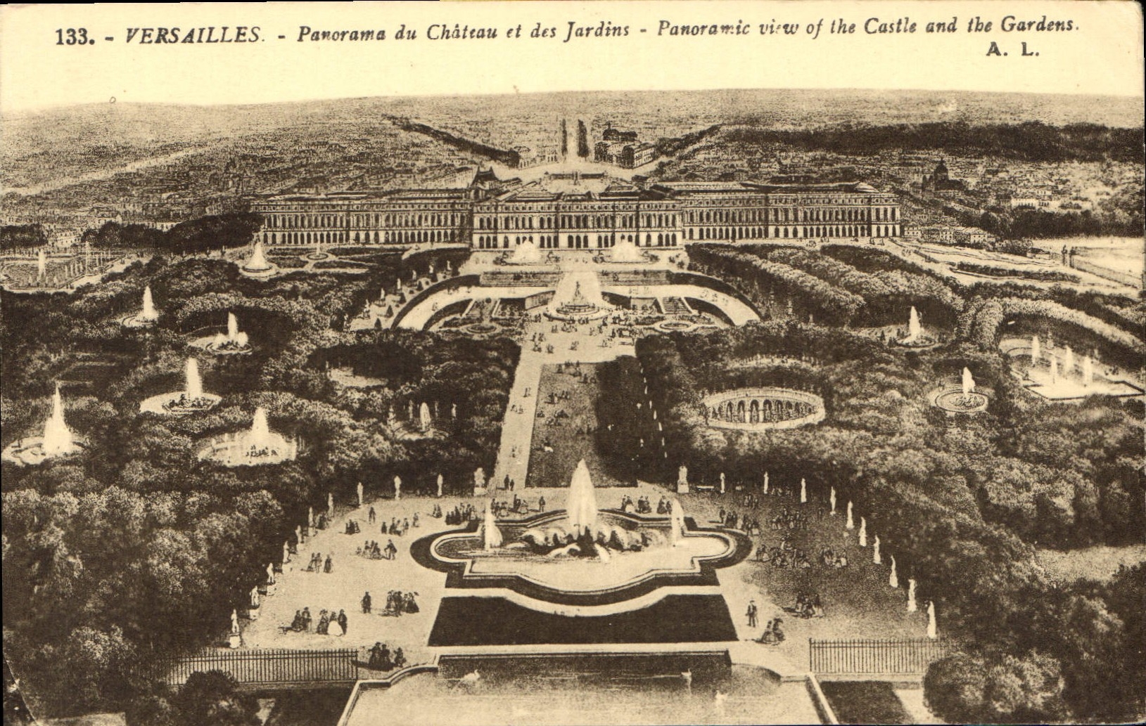 CPA Versailles Panorama du Chateau et des Jardins 