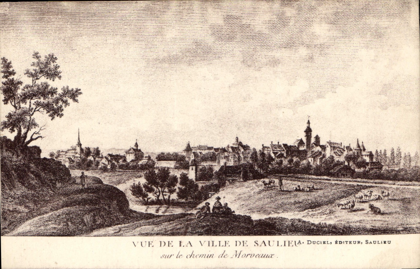 CPA Vue de la Ville de Saulie sur le chemin de Morveaux 