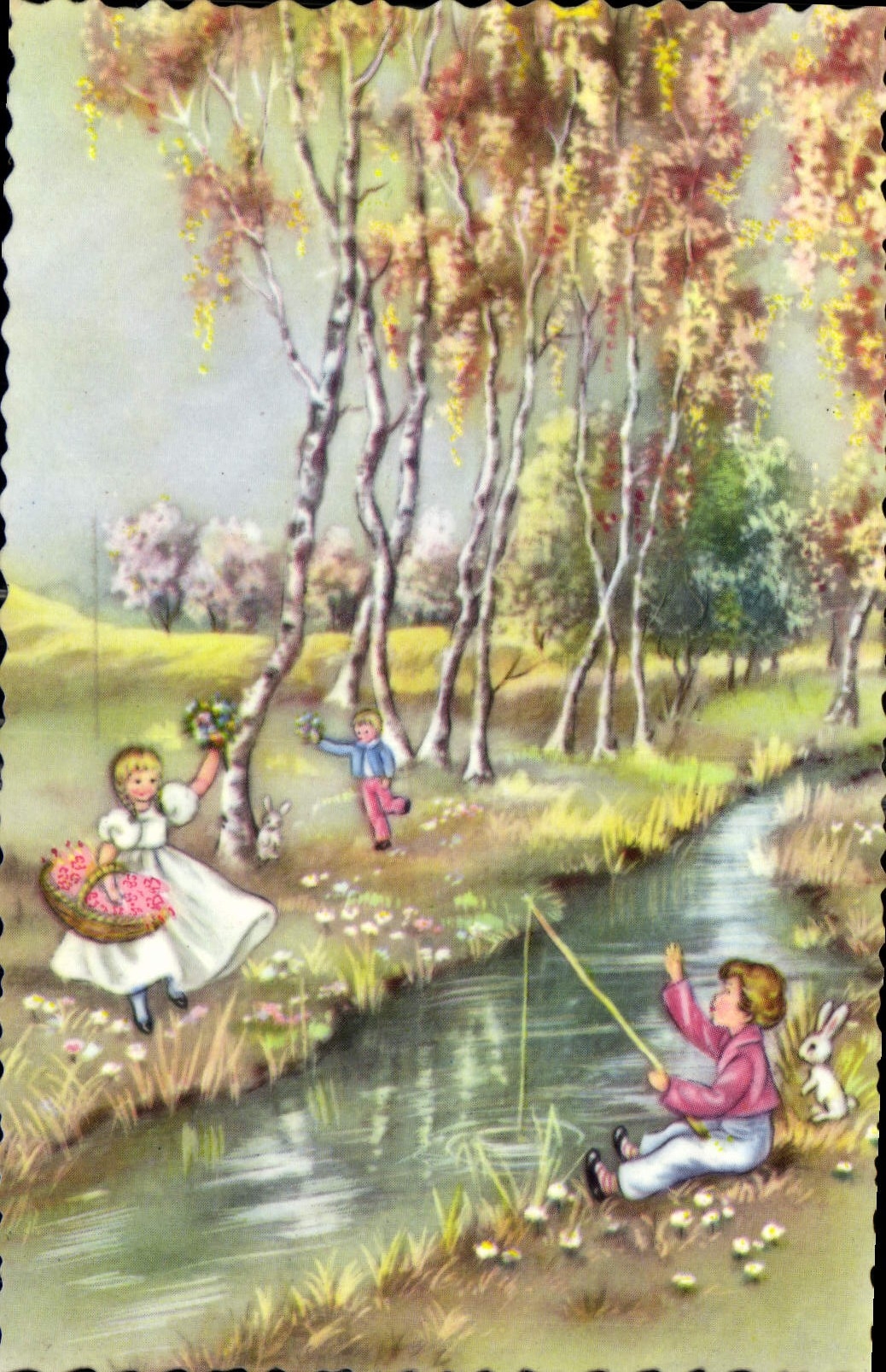 CPA Enfants Peche Pecheur Lapin