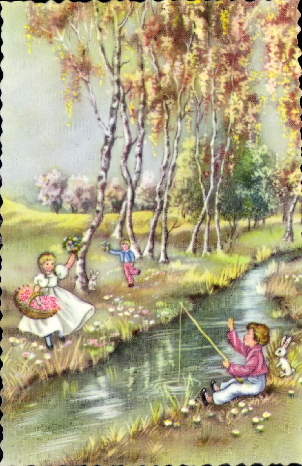 CPA Enfants Peche Pecheur Lapin