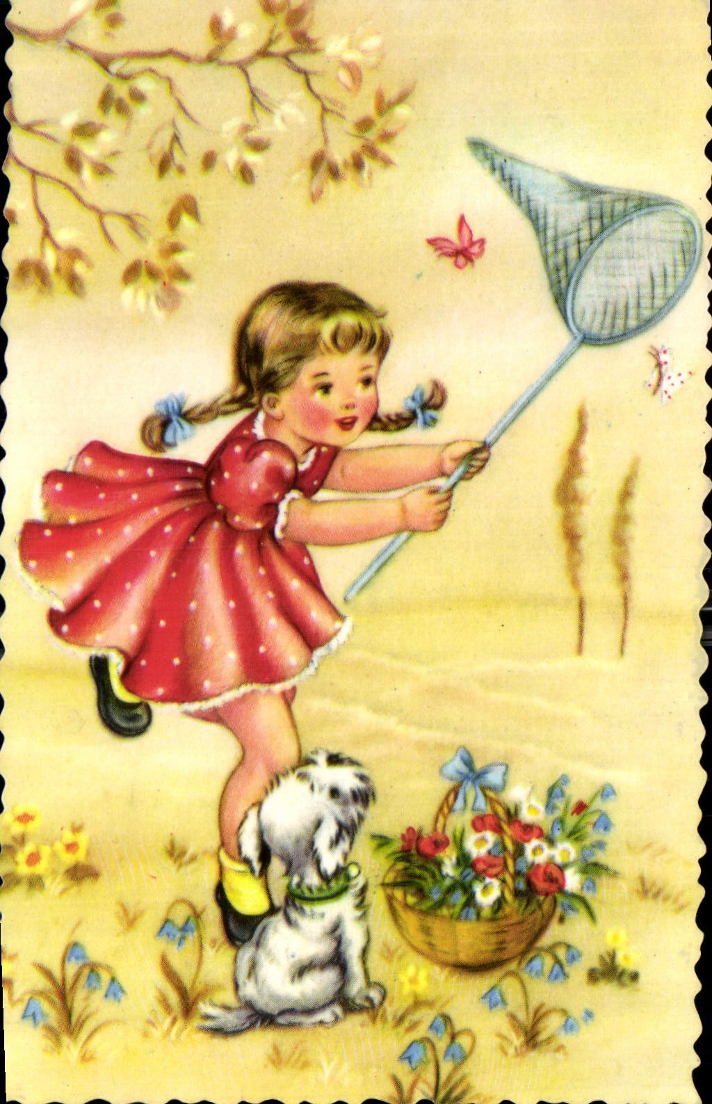 CPA Enfant Chien Papillon