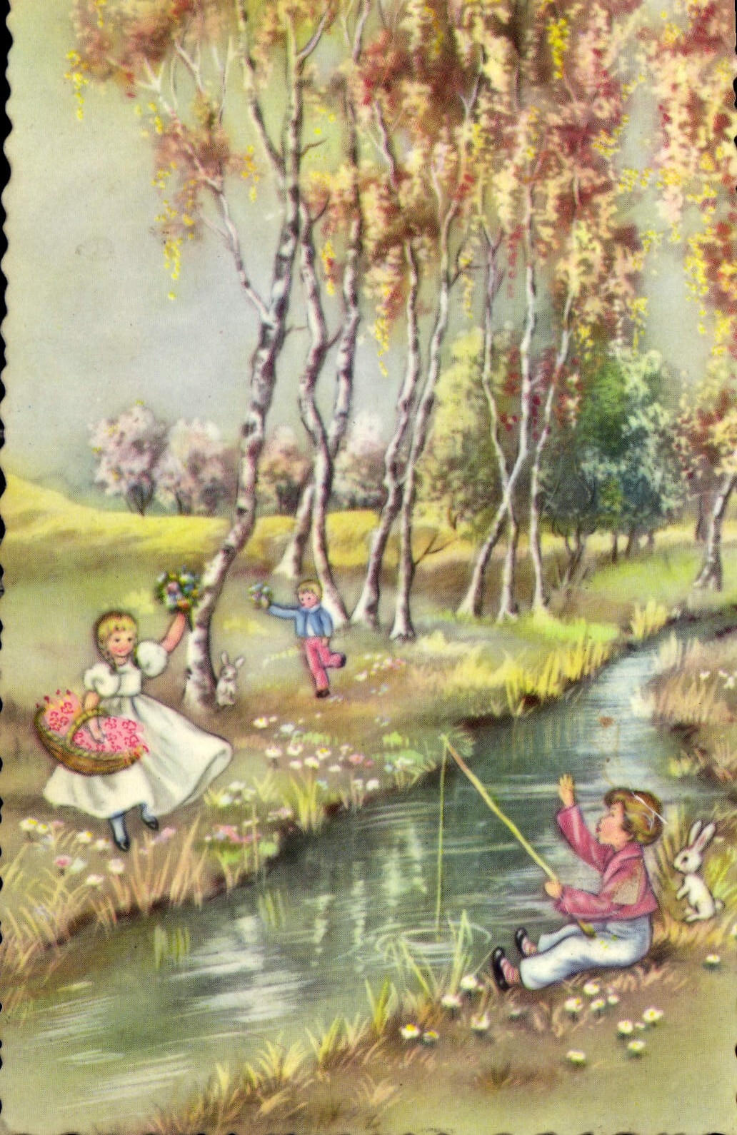 CPA Enfants Peche Pecheur Lapin