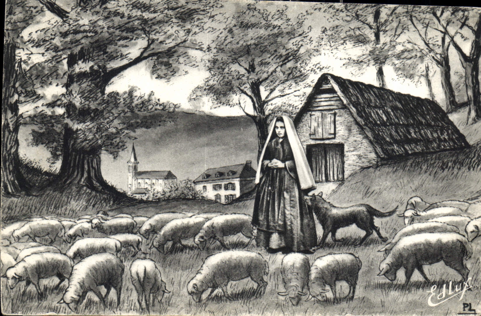 CPA Lourdes A Bartres Bernadette fut bergere 