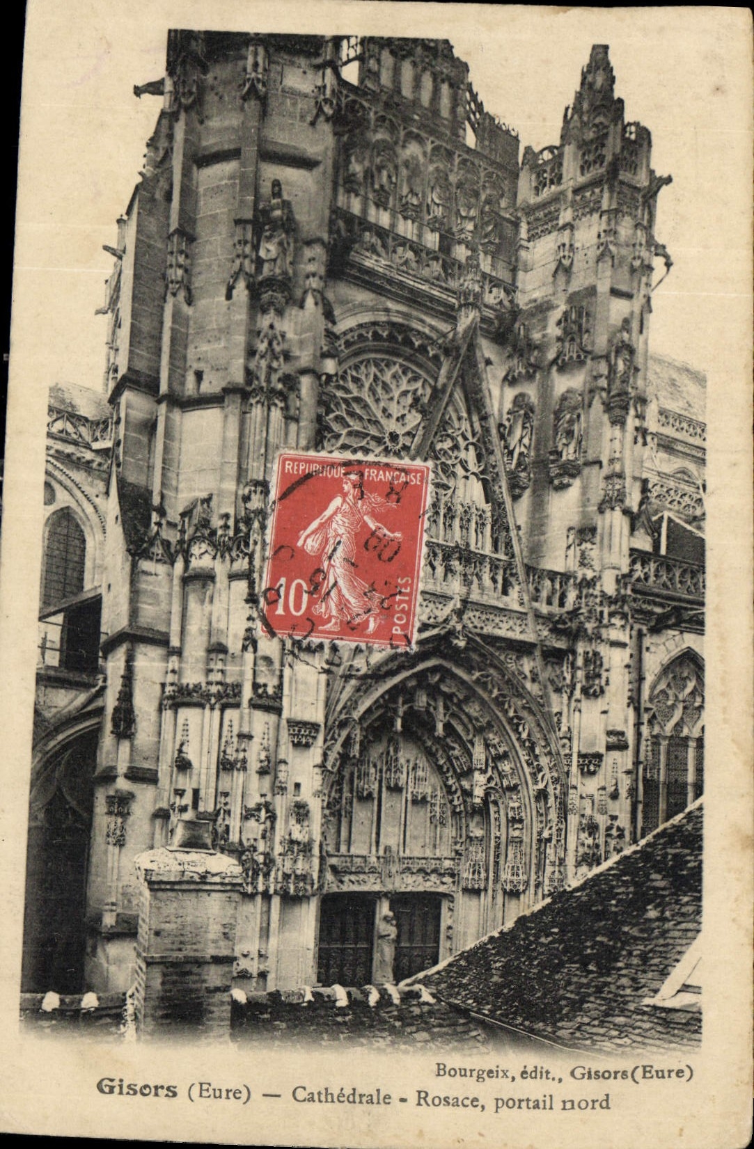 CPA Gisors Eure Cathedrale Rosace portail nord 