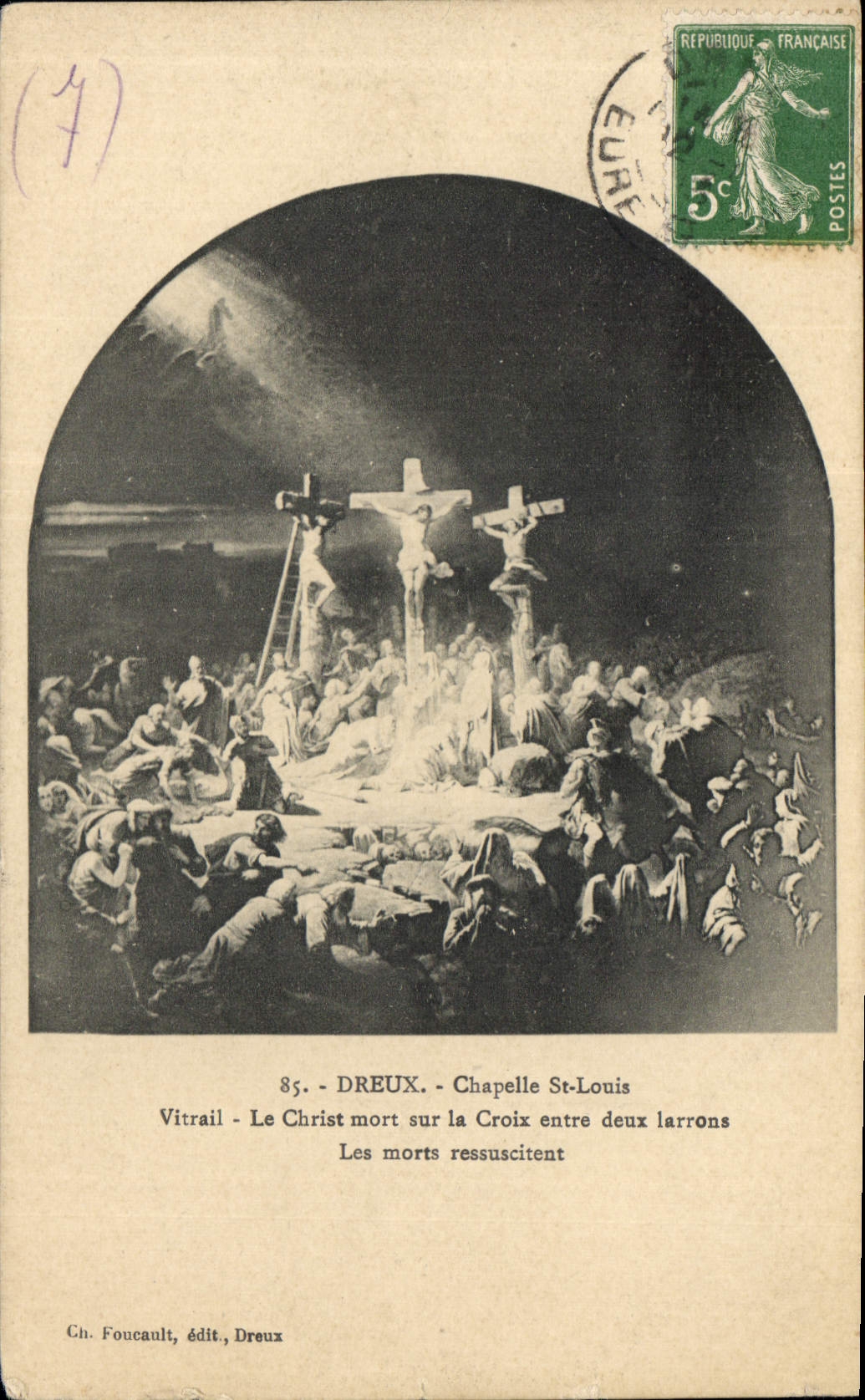 CPA Dreux Chapelle St Louis Vitrail Le Christ mort sur la Croix entre deux larrons 