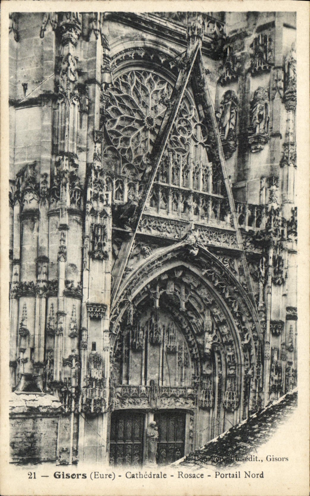 CPA Gisors Eure Cathedrale Rosace Portail Nord