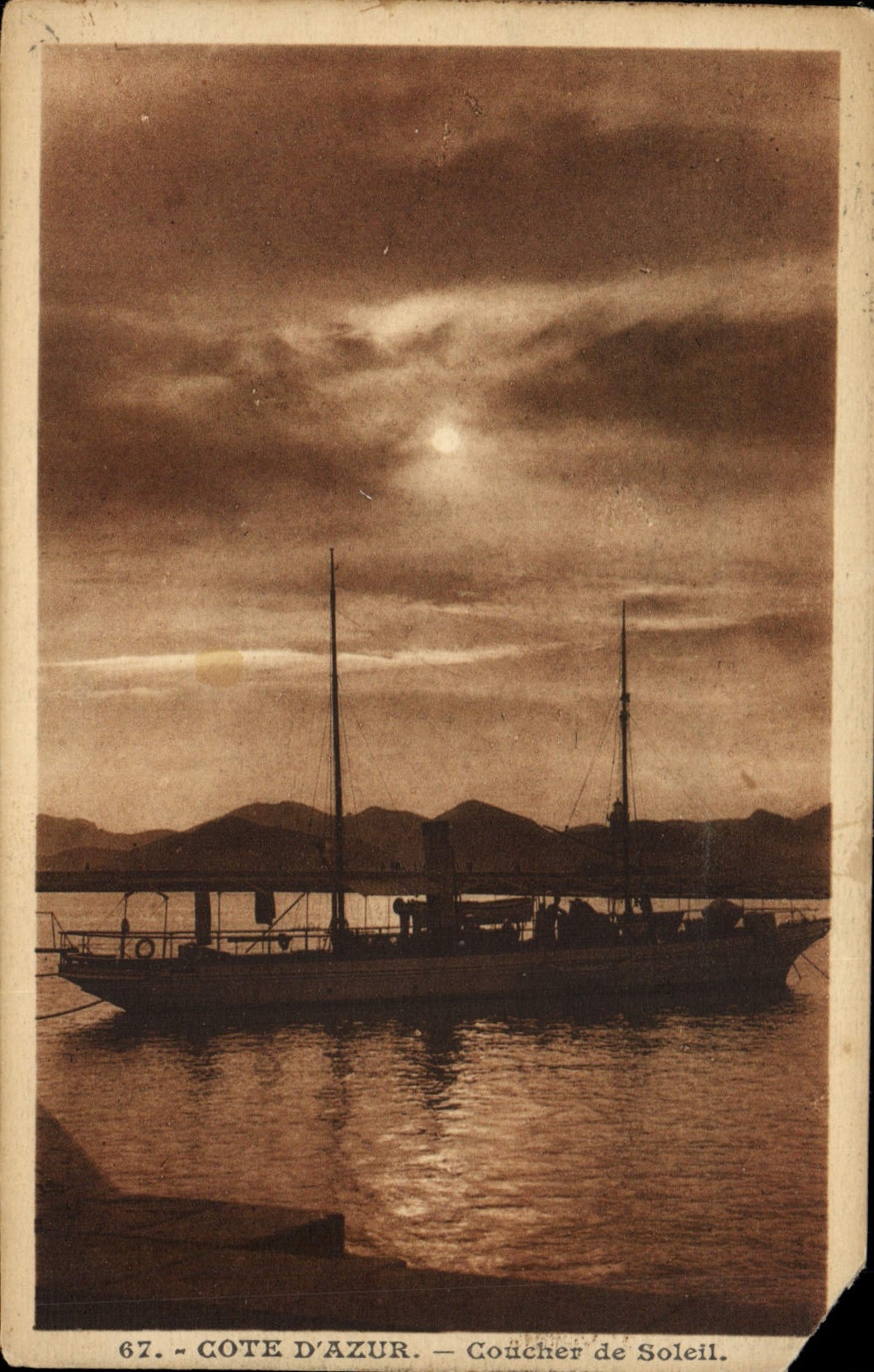 CPA Cote d'Azur Coucher de Soleil Bateau