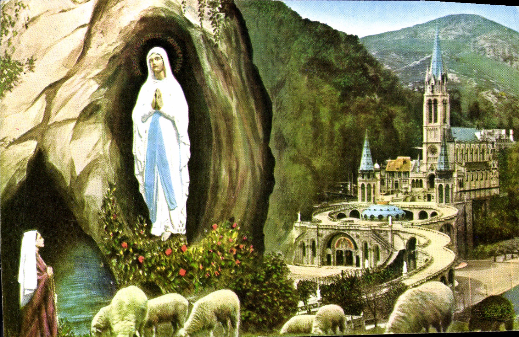 CPA Lourdes Le Basilique et l'Apparition 