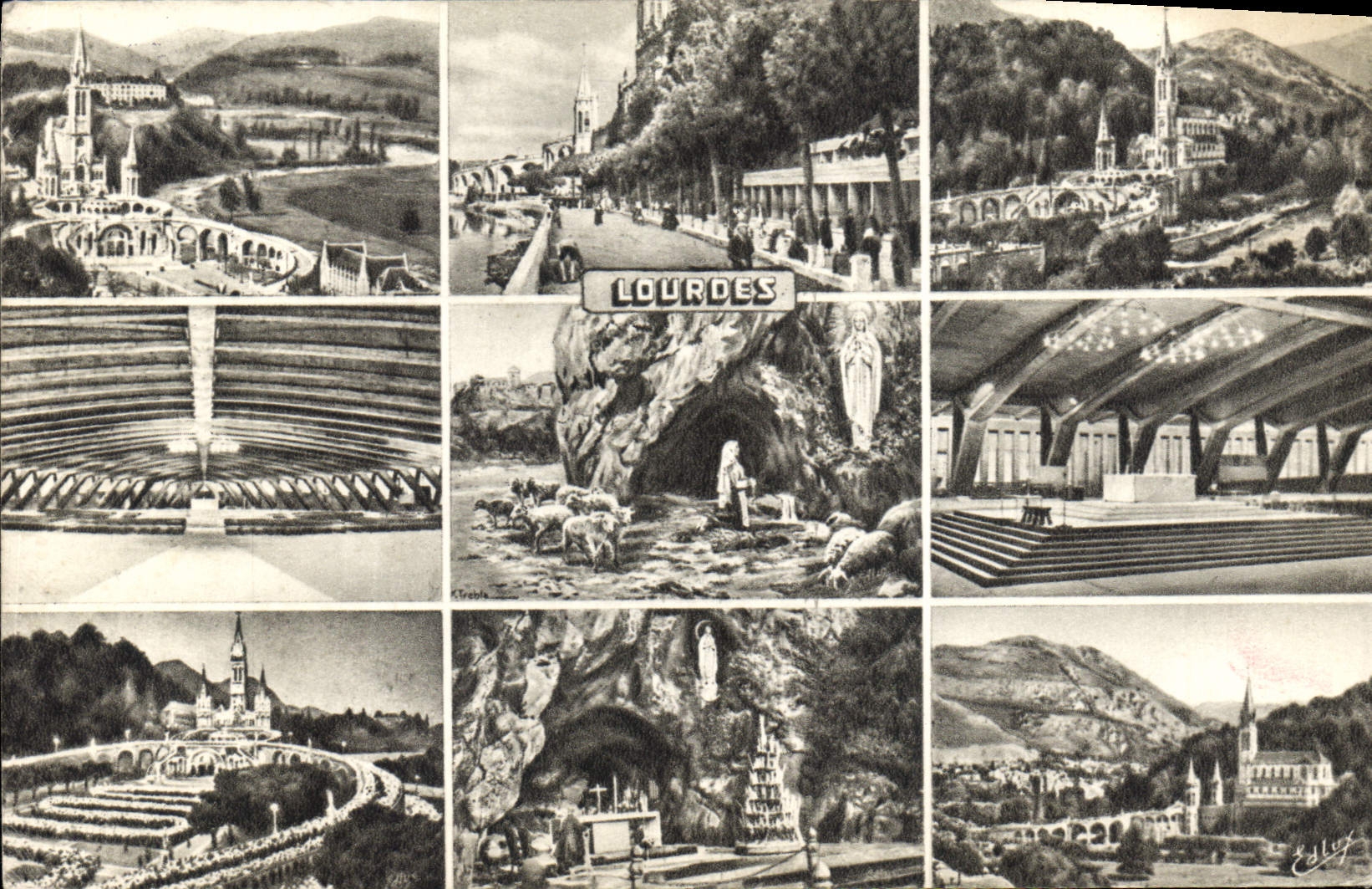 CPA Lourdes La Basilique les Piscines l'Apparrition 