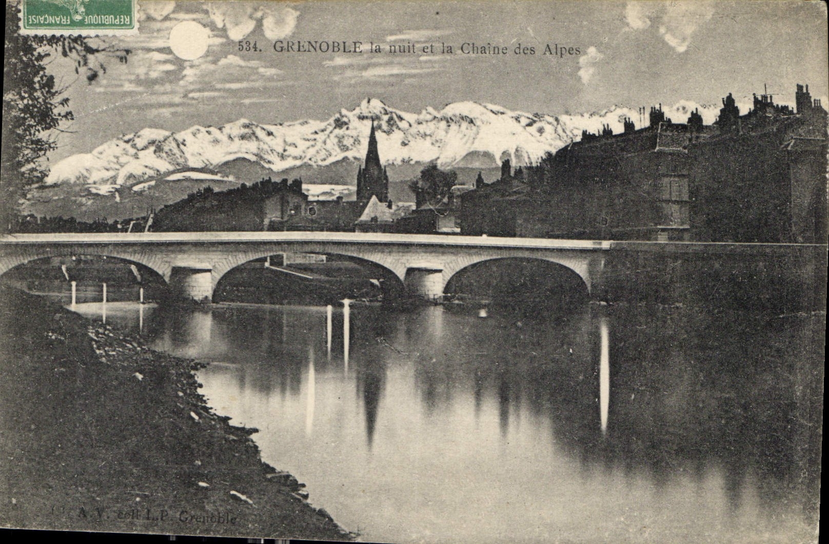 CPA Grenoble la nuit et la Chaine des Alpes 