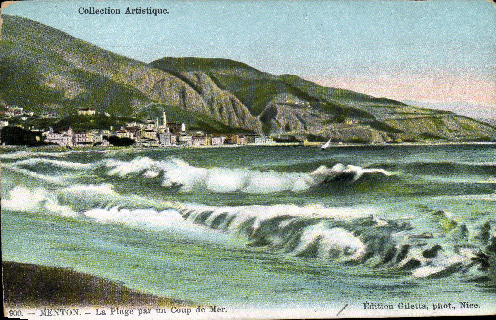 CPA Menton La Plage par un Coup de Mer 