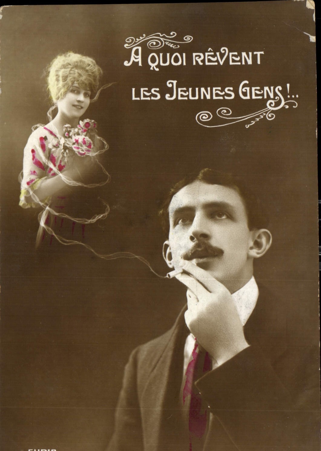 CPA A quoi revent les Jeunes Gens Homme Cigarette