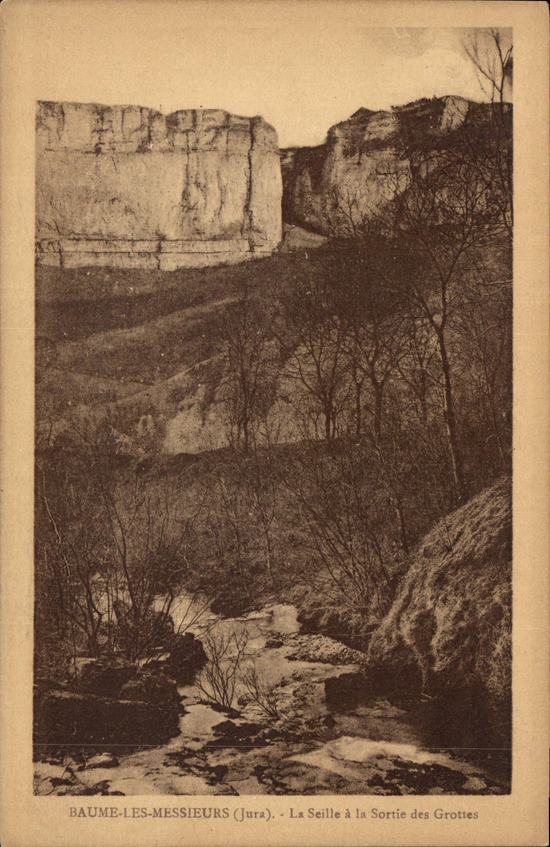 CPA Baume les Messieurs Jura La Seille ala sortie des Grottes