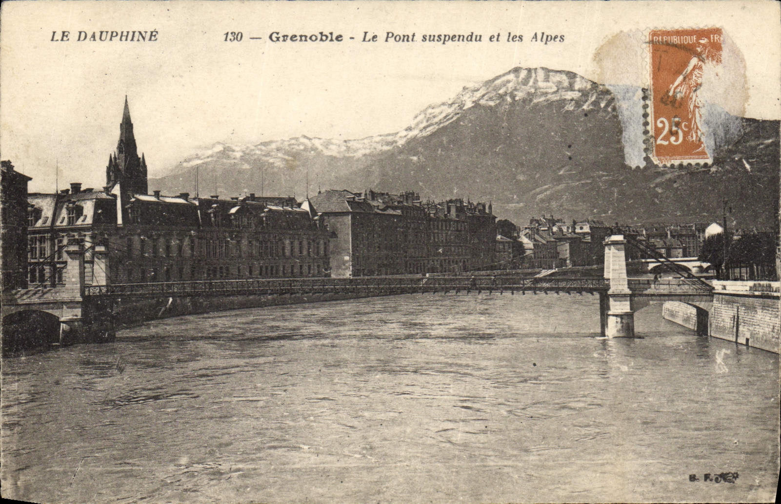 CPA Le Dauphine Grenoble le Pont suspendu et les Alpes 