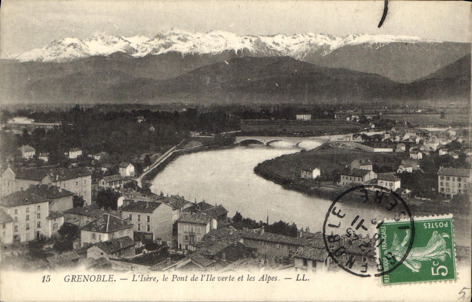 CPA Grenoble l'Isere le pont de l'Ile verte et les Alpes 