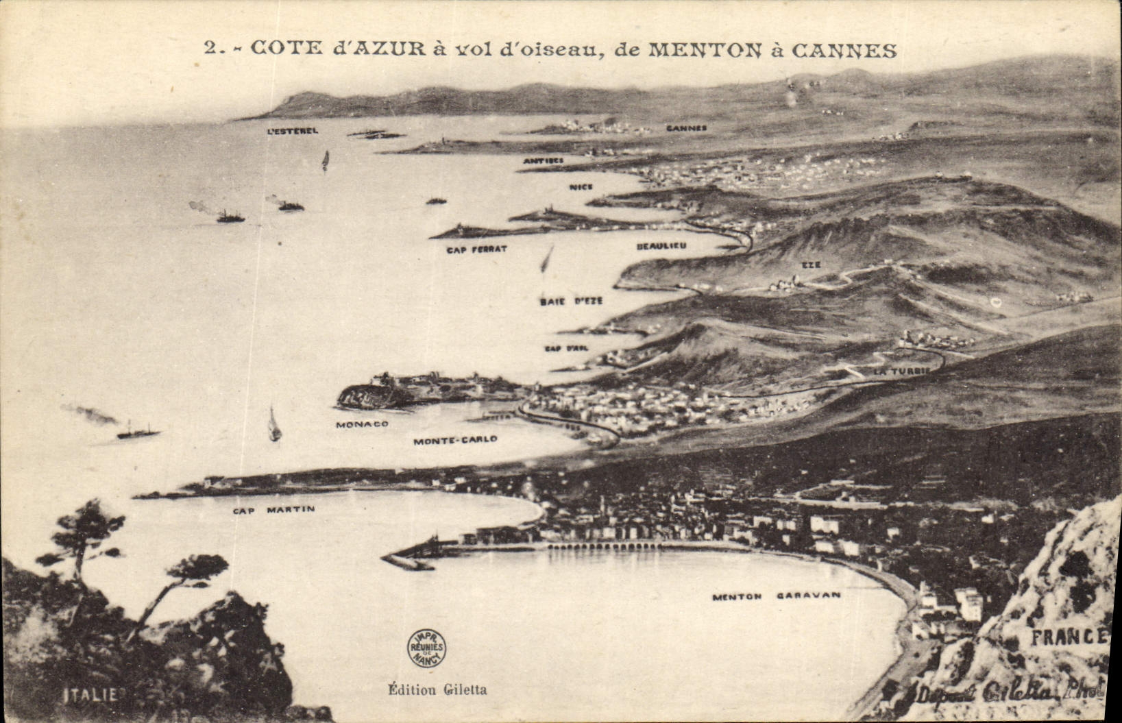 CPA Cote d'Azur a vol d'oiseau de Menton a Cannes