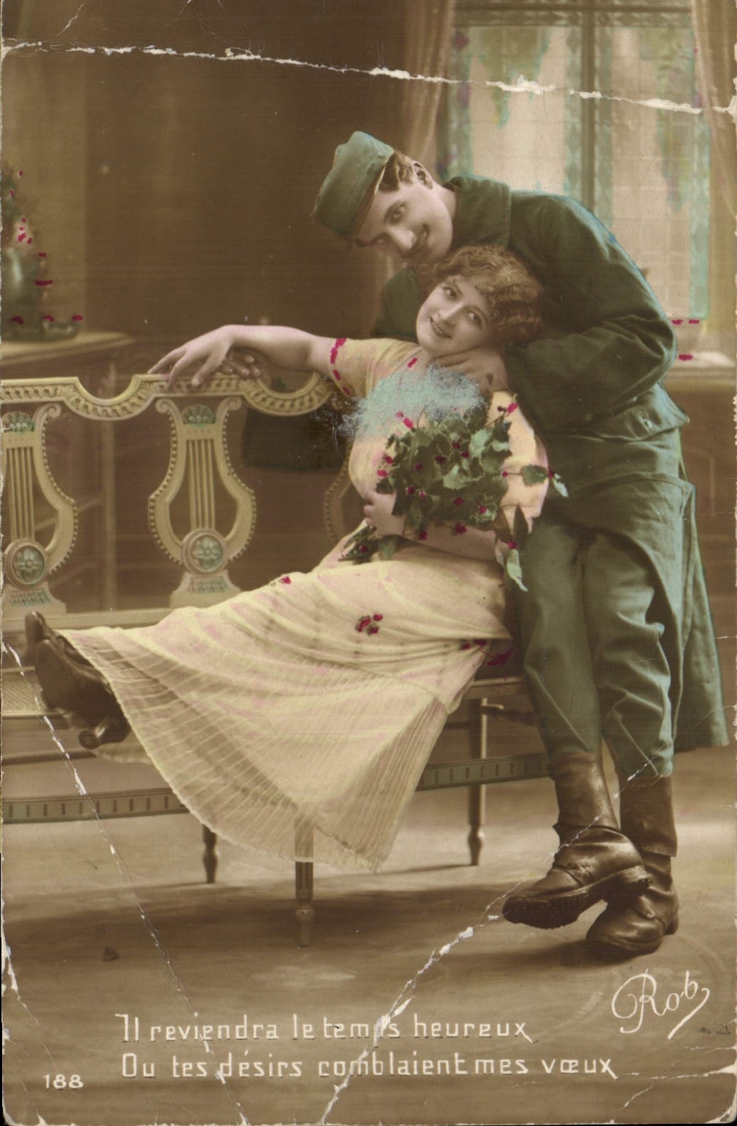 CPA Il reviendra le temps heureux Ou tes desirs comblaint mes voeux Femme Soldat Militaria