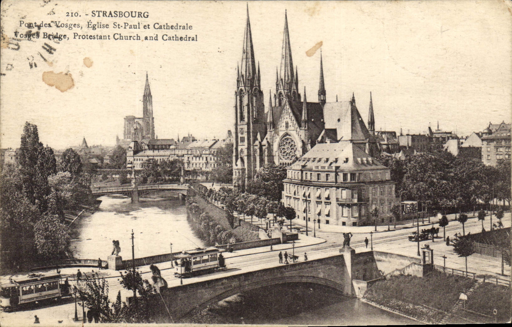 CPA Strasbourg Pont des Vosges Eglise St Paul et Cathedrale